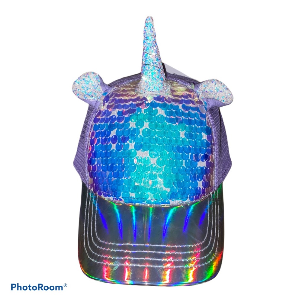 Claires Iridescent Quilted Unicorn Trucker Hat